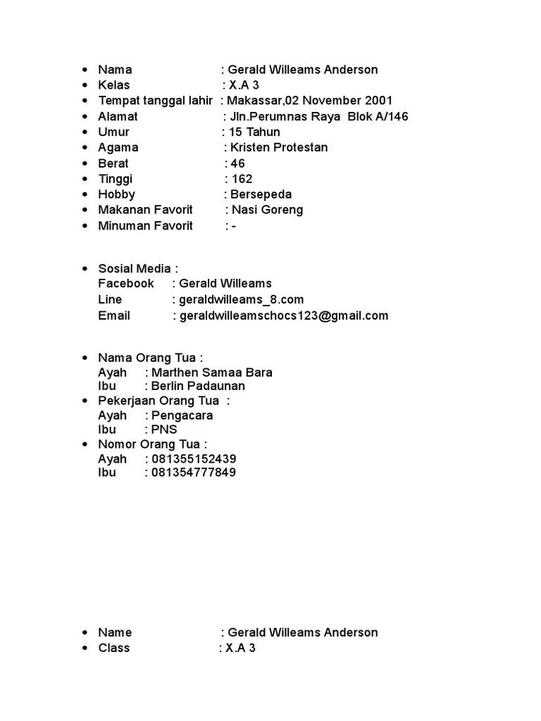 Contoh Biodata Bilingual Indonesia Inggris – Panduan Praktis & Lengkap