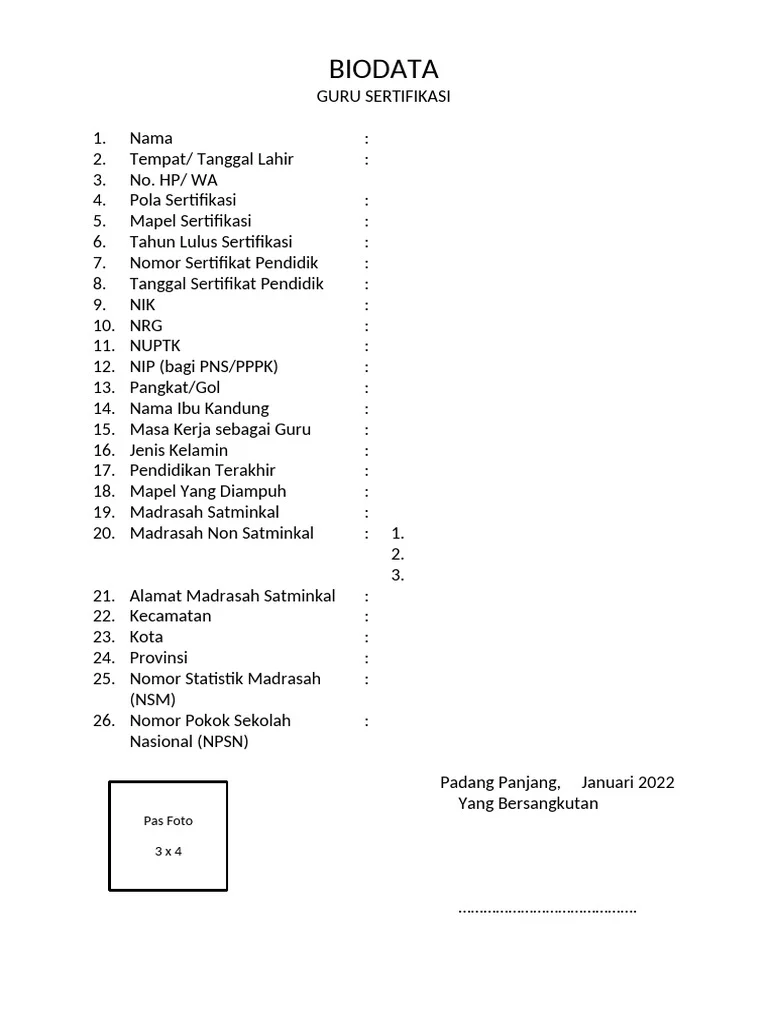 Contoh Biodata dengan Sertifikasi: Panduan Praktis dan Lengkap