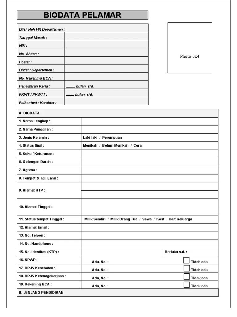 Contoh Biodata Pelamar Kerja – Panduan Praktis & Lengkap