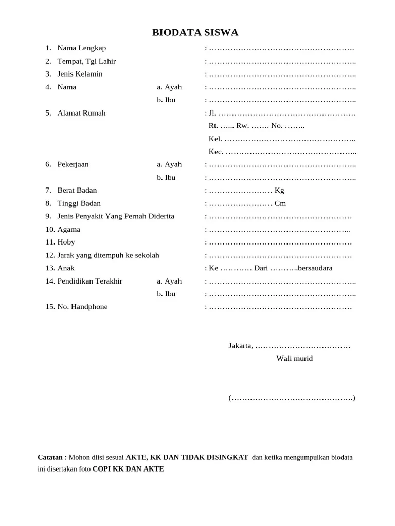 Contoh Biodata Siswa SMA – Panduan Lengkap dan Praktis