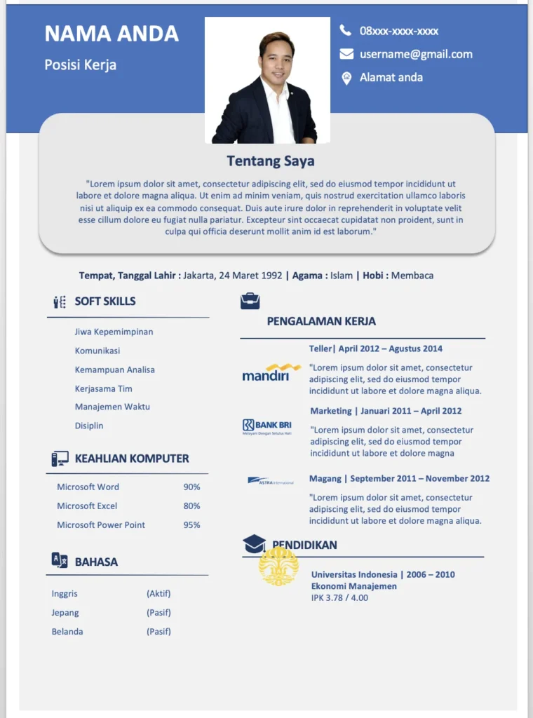 Contoh CV dengan Template Gratis – Panduan Lengkap Membuat CV Profesional