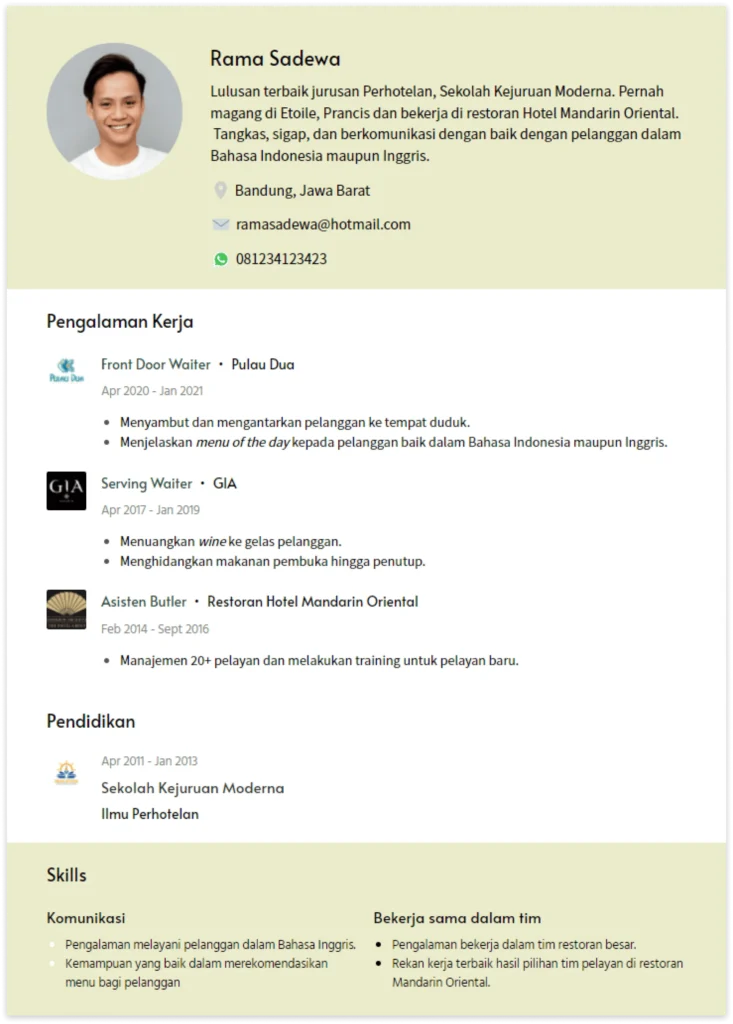 Contoh CV untuk Industri Makanan dan Minuman – Panduan Praktis dan Lengkap