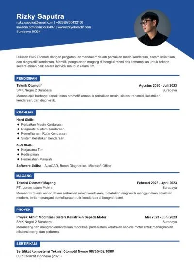 Contoh CV untuk Industri Otomotif – Panduan Praktis & Detail