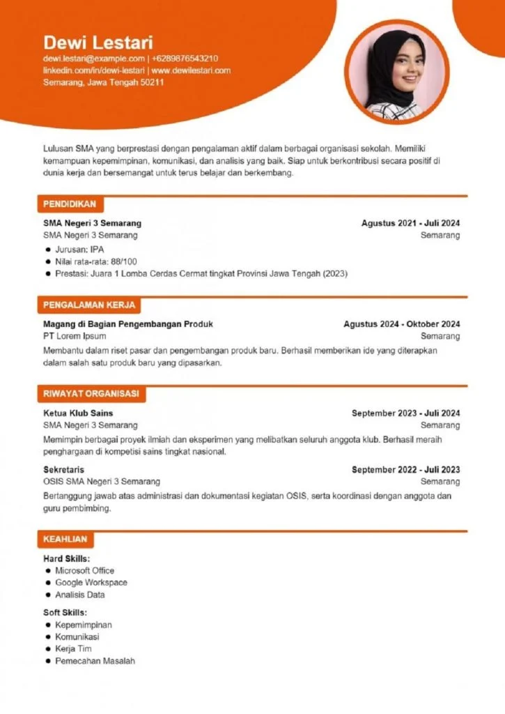 Contoh CV untuk Lulusan SMA – Panduan Praktis & Profesional
