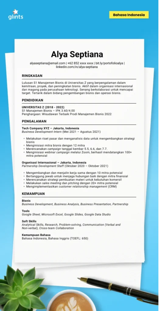 Contoh CV untuk Posisi Business Development – Panduan Praktis & Profesional