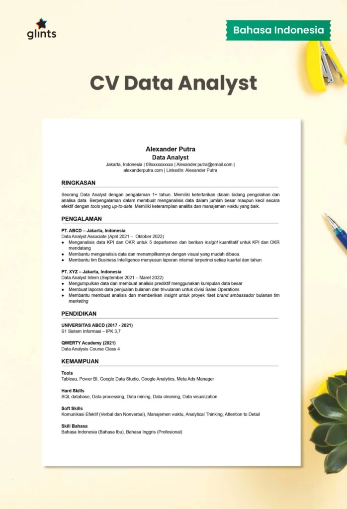Contoh CV untuk Posisi Data Analyst – Panduan Lengkap & Praktis