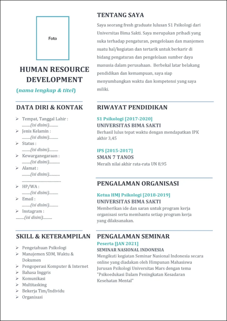 Contoh CV untuk Posisi HRD – Panduan Lengkap & Praktis